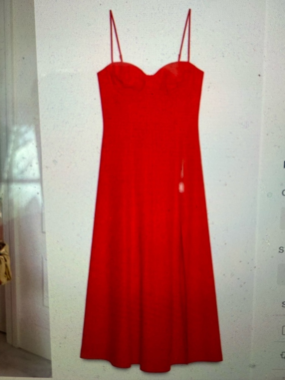 Red Zara Spaghetti Strap Linen Blend Midi Dress - NWOT Size M - Picture 10 of 10